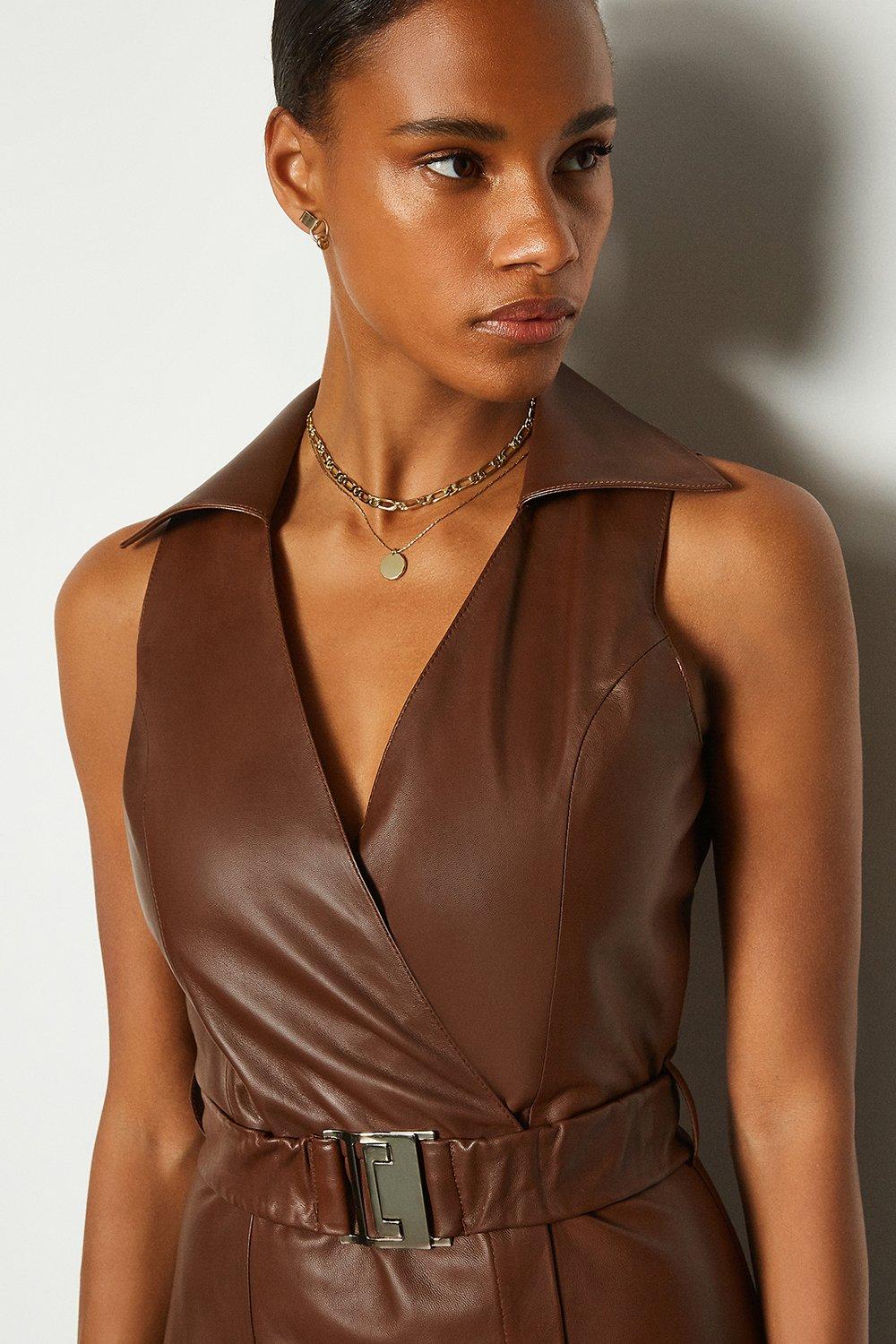 Leather Wrap Belted Dress | Karen Millen